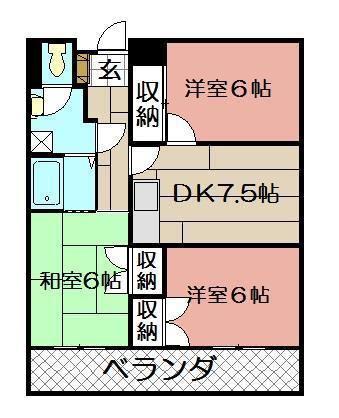 サンラビール小倉(3DK/8階)の間取り写真