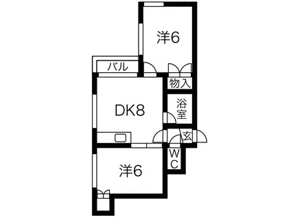 アンビションサッポロエスト(2DK/1階)の間取り写真