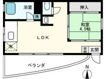 カイツ2(1LDK/1階)の間取り写真
