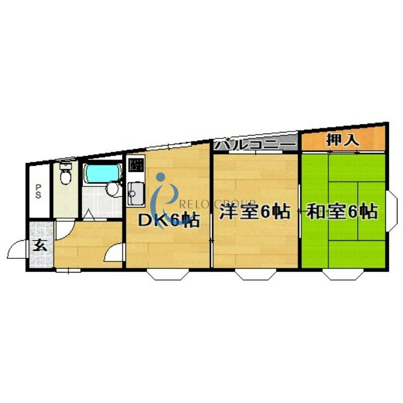 ロイヤルハイツ瓜破(2DK/3階)の間取り写真