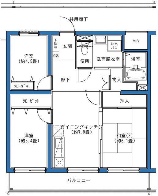 鶴ヶ島新町ハイツ(3DK/2階)の間取り写真