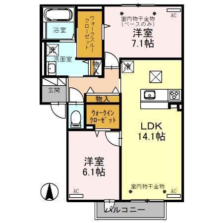 アンソレイユ押野(2LDK/2階)の間取り写真