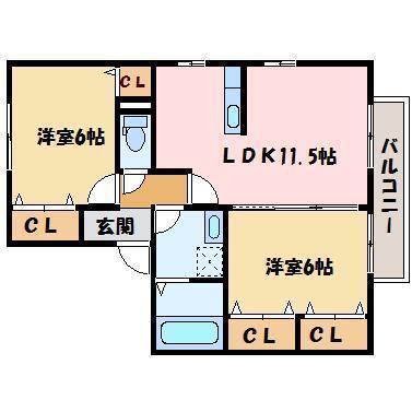 KITTENS HOUSE(2LDK/1階)の間取り写真