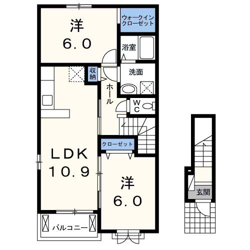 フレスクーラ蟻ヶ崎(2LDK/2階)の間取り写真