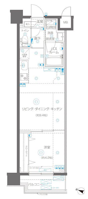 AELL横浜吉野町(1LDK/3階)の間取り写真
