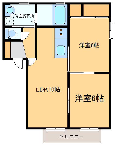 マルベリィB(2LDK/2階)の間取り写真