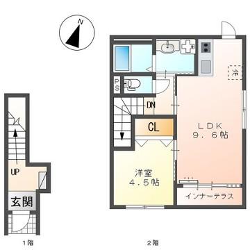 クレスト・若宮(1LDK/2階)の間取り写真