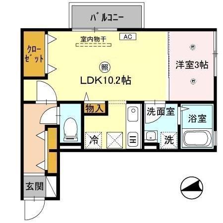 パストラルKA棟(ワンルーム/1階)の間取り写真