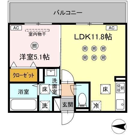 アクアフェリーチェ B棟(1LDK/1階)の間取り写真