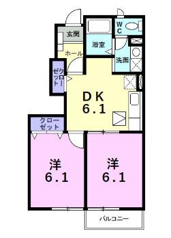 ミールム I(2DK/1階)の間取り写真