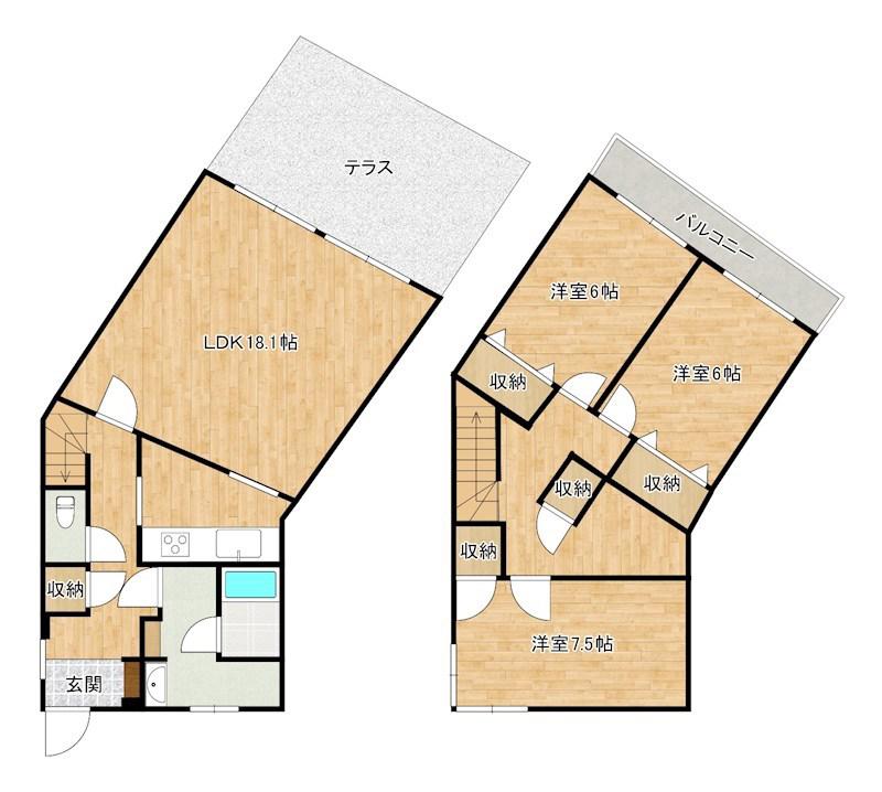須賀町アパートメント(3SLDK/2階)の間取り写真