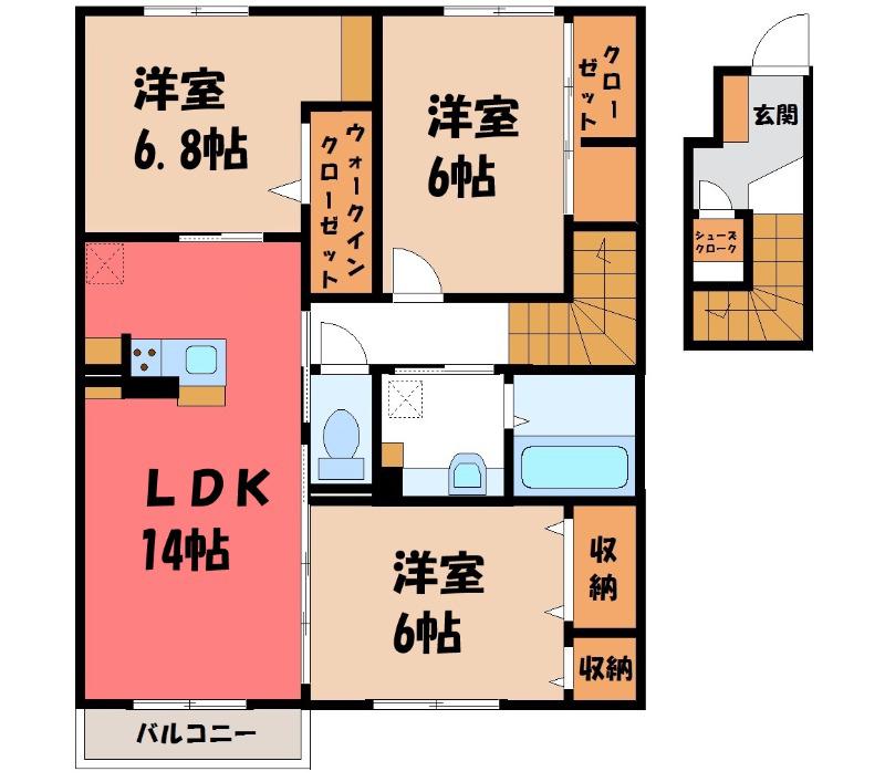 シュエット B(3LDK/2階)の間取り写真