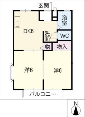 アーバンパレスA棟(2DK/1階)の間取り写真