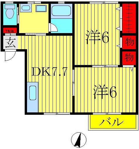 サンドゥエル柏の葉(2DK/2階)の間取り写真