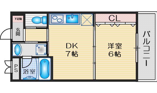 クリスタルコート江坂(1DK/1階)の間取り写真