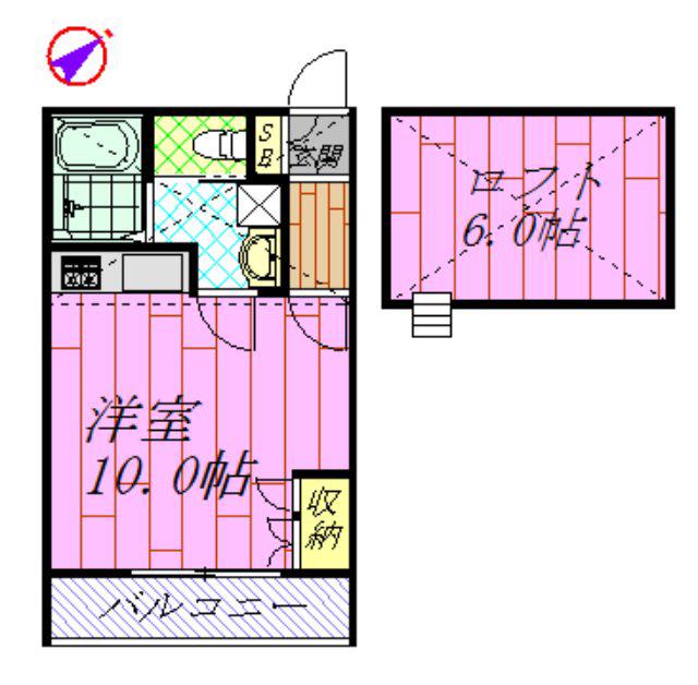 ハイソマイハマ(1K/2階)の間取り写真