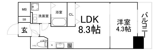 GRANDPLACE谷町(1LDK/4階)の間取り写真