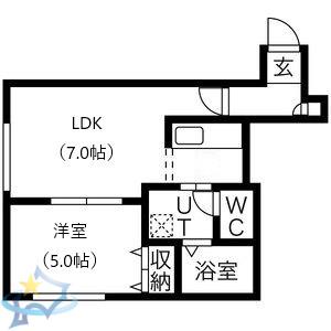 シティハイム南6条(1LDK/2階)の間取り写真