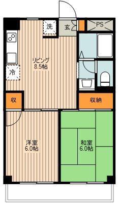 ウイングシティー立花(2LDK/3階)の間取り写真
