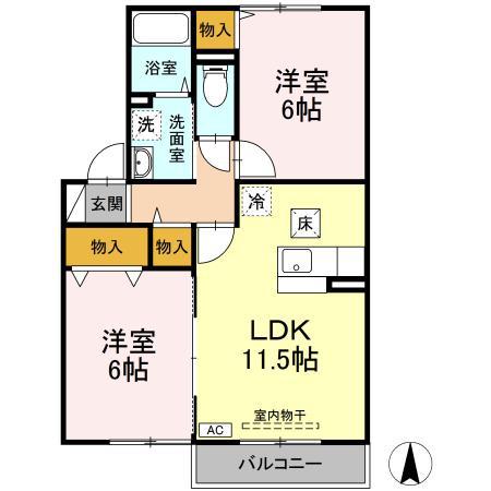 メイユールMS(2LDK/1階)の間取り写真