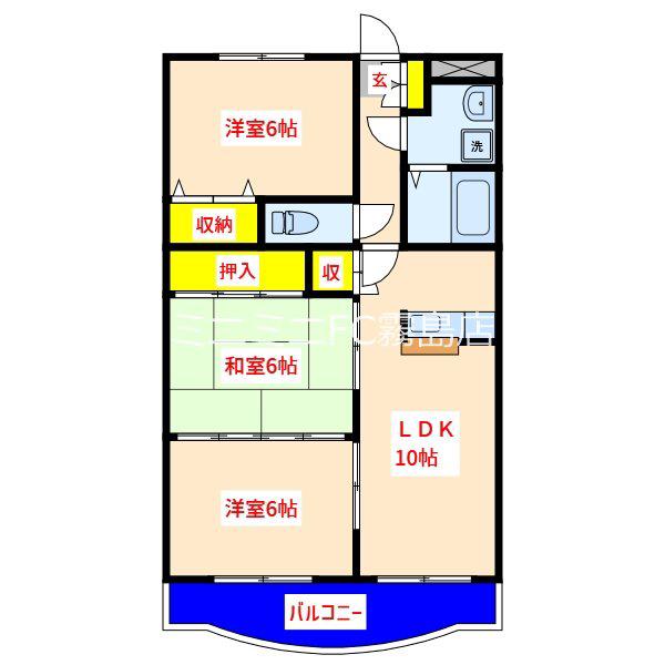 ドリームハウス(3LDK/2階)の間取り写真