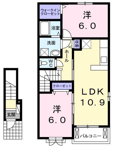 クリスタル パーク 2LDK(2LDK/2階)の間取り写真