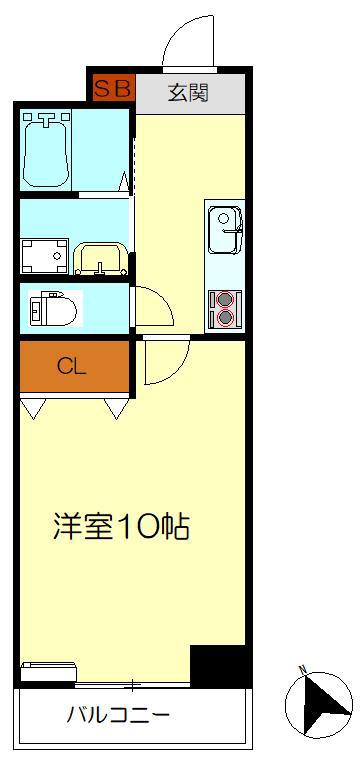 FLATHILL広国際通(1K/6階)の間取り写真