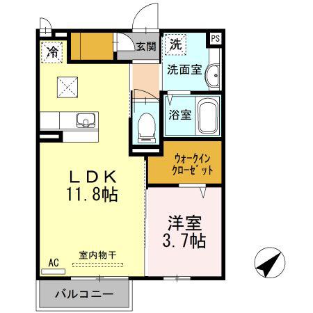プログレスI B棟(1LDK/1階)の間取り写真