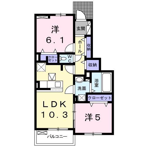 京成松戸線 五香駅 徒歩13分 2階建 築7年(2LDK/1階)の間取り写真