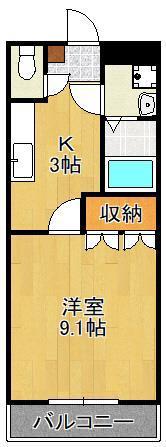 グレースコートII(1K/2階)の間取り写真
