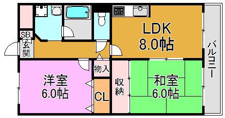 ファミーユ(2LDK/4階)の間取り写真