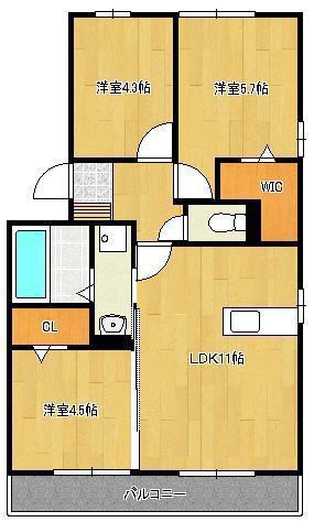 ラパン学研台A棟(3LDK/3階)の間取り写真