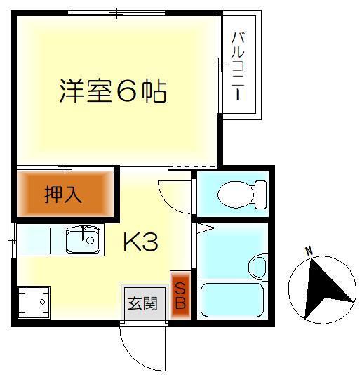 北岡ハイツ(1K/2階)の間取り写真