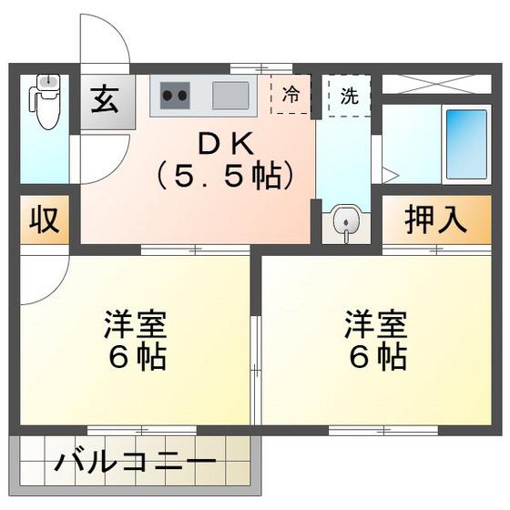 シャトル箕田(2DK/2階)の間取り写真