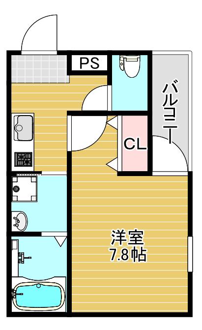 フジパレス今川駅東III番館(1K/2階)の間取り写真