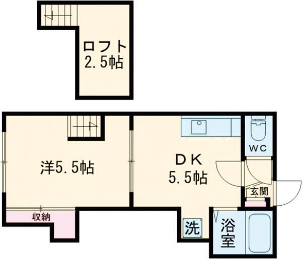 ハイツヒロV(1DK/2階)の間取り写真
