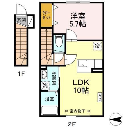 コンフォート(1LDK/2階)の間取り写真