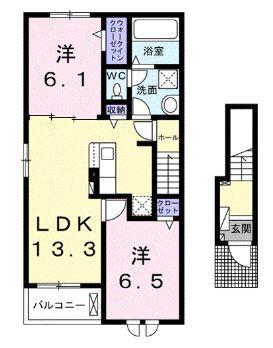 ベルエア上天神C(2LDK/2階)の間取り写真