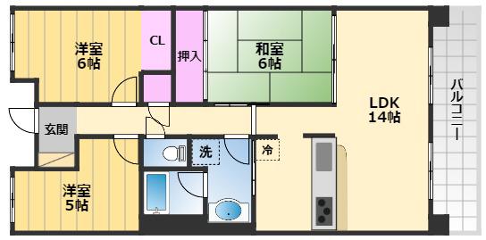 ロイヤルエイトコートⅡ(3LDK/8階)の間取り写真