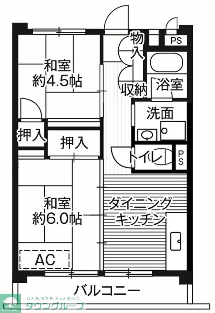 ビレッジハウス柳崎タワー1号棟(2DK/7階)の間取り写真