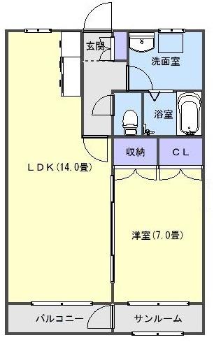 メルベイユB(1LDK/2階)の間取り写真