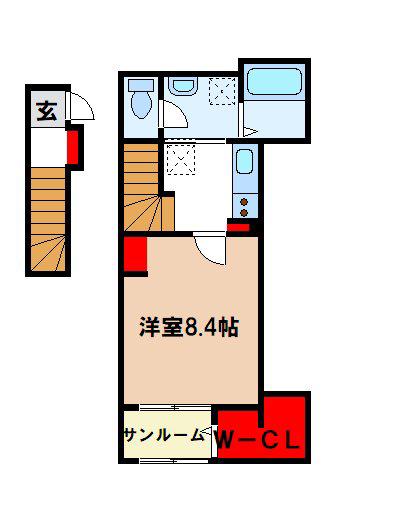 ジール二日市I(1K/2階)の間取り写真