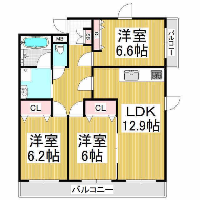 メゾンブリアンベルA棟(3LDK/1階)の間取り写真