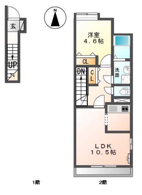 ベース新田南(1LDK/2階)の間取り写真