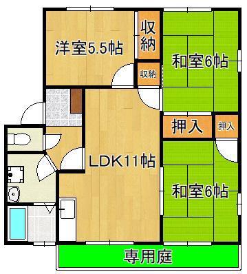 フレグランスヴィラA棟(3LDK/1階)の間取り写真