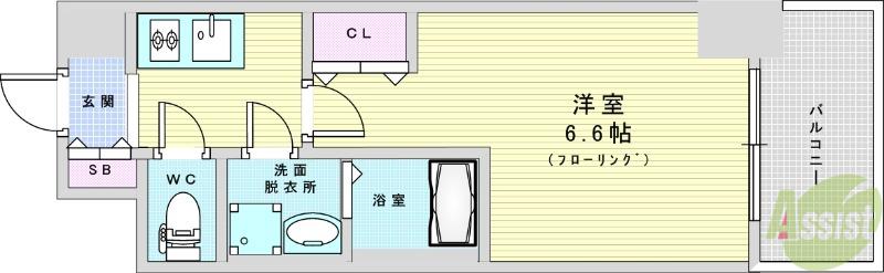 S-RESIDENCE上新庄ASCENT(1K/10階)の間取り写真