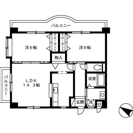 クレール長尾II(2LDK/6階)の間取り写真