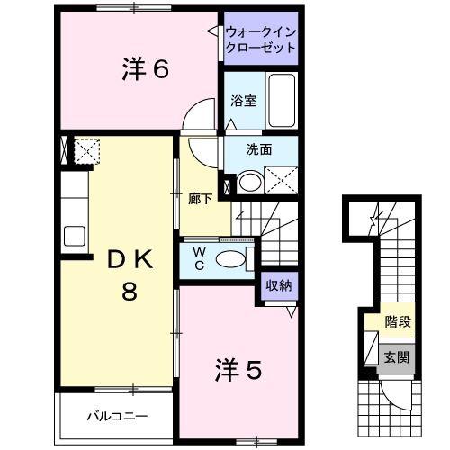 エスト フォンテーヌ(2DK/2階)の間取り写真