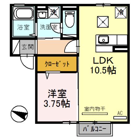 エルミタージュ(1LDK/1階)の間取り写真