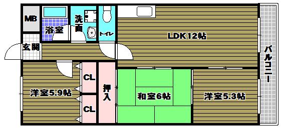リーヴァ三日市(3LDK/4階)の間取り写真